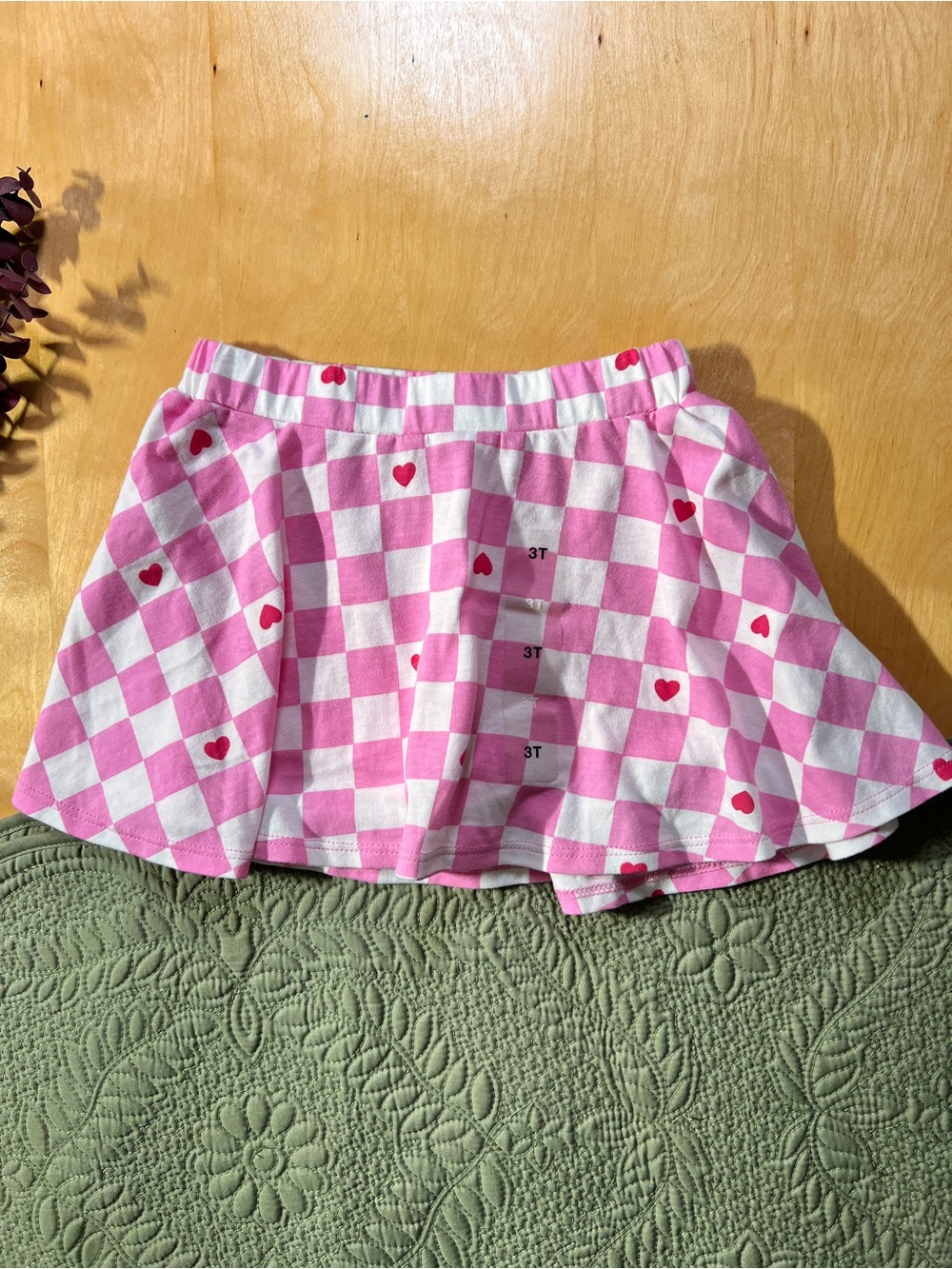 Epic Threads Pink and White Checkerboard Skort with Red Hearts